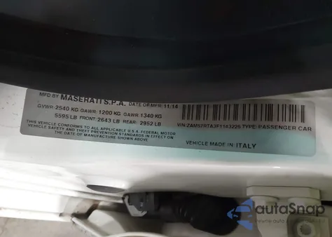 2015 Maserati Ghibli S Q4 z USA, uszkodzony, nr VIN ZAM57RTA3F1143226